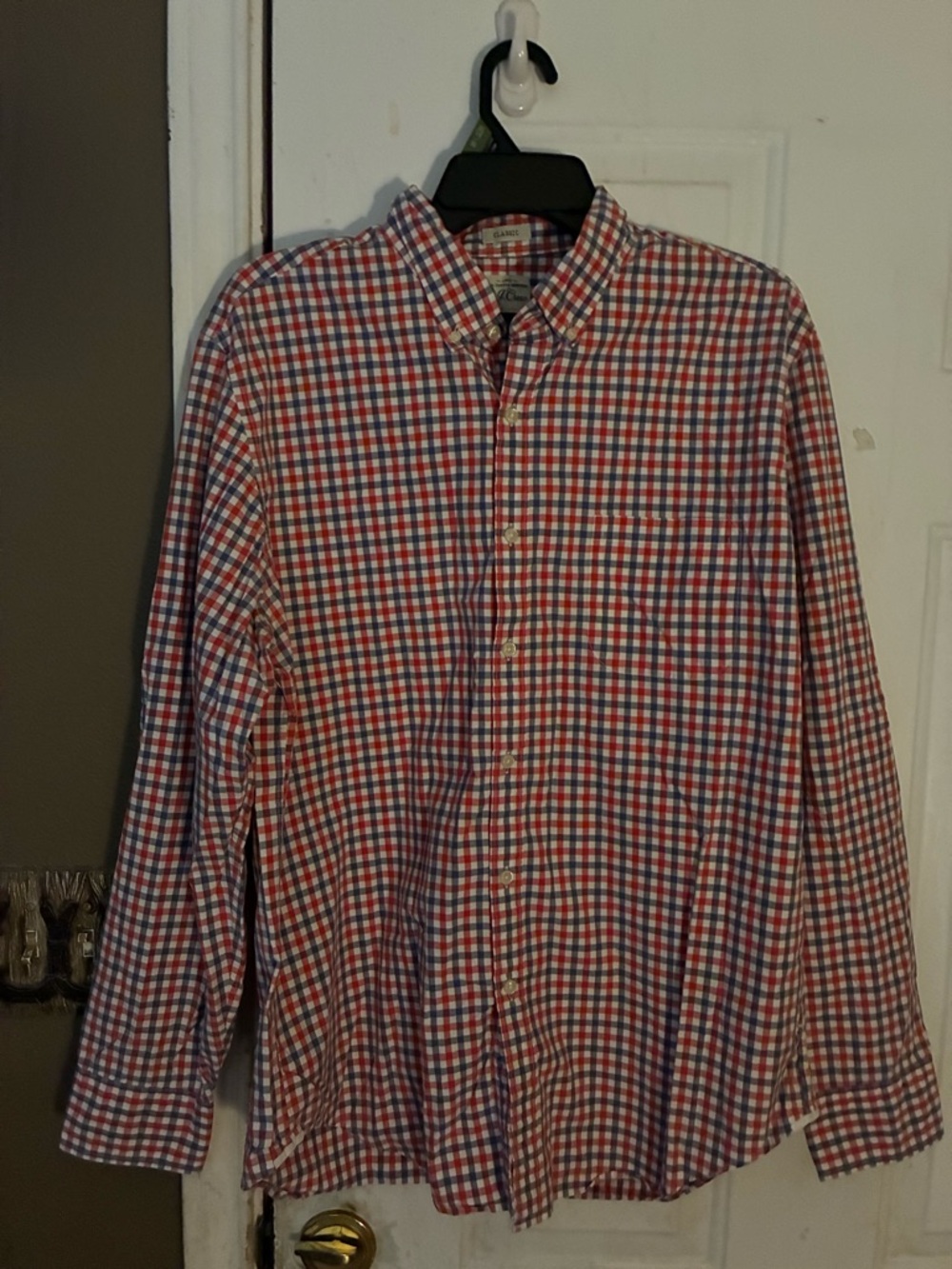 J. Crew Red & Blue Gingham Button-Down Shirt men size L classic fit